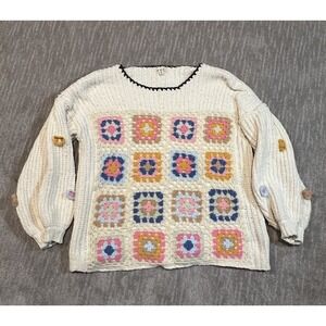 Pol Granny Square pullover sweater Womens Small Croquet